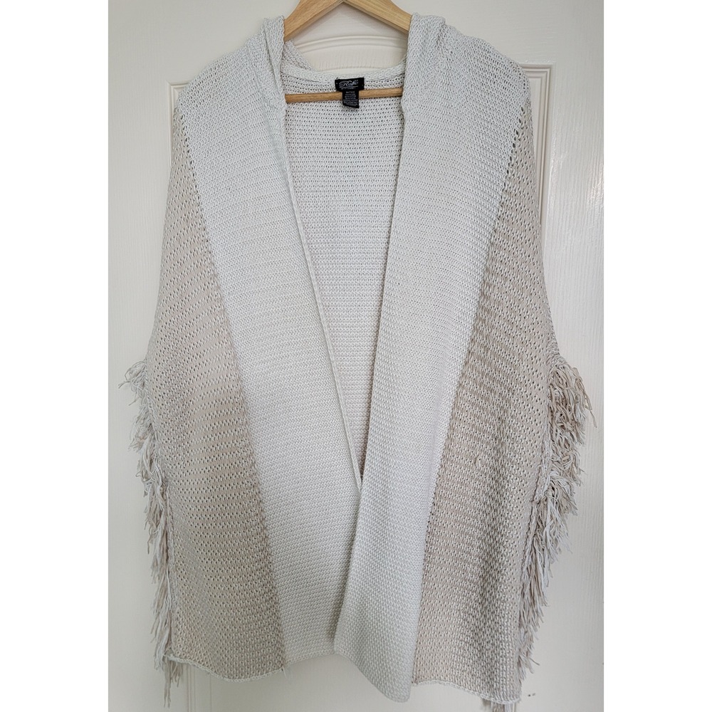 Boho Chic Roffe Accessories Hooded Open-Front Knit Kimono Cardigan / Poncho OS